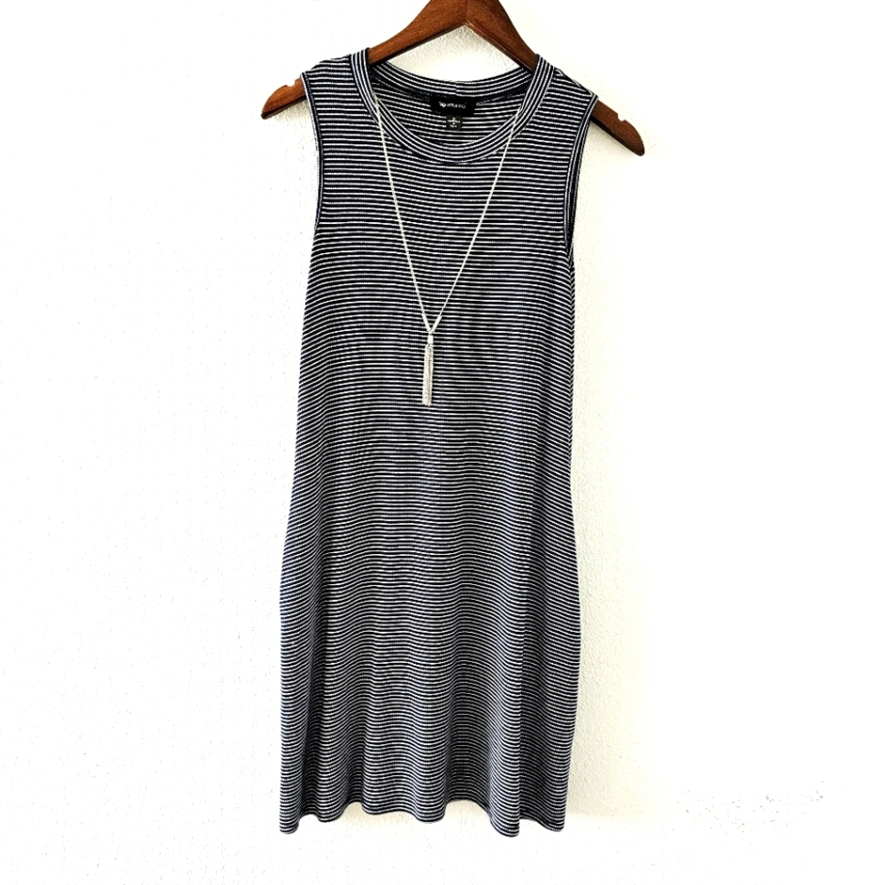 AB Studio stripe tank swing dress size S sleeveless pockets stretch